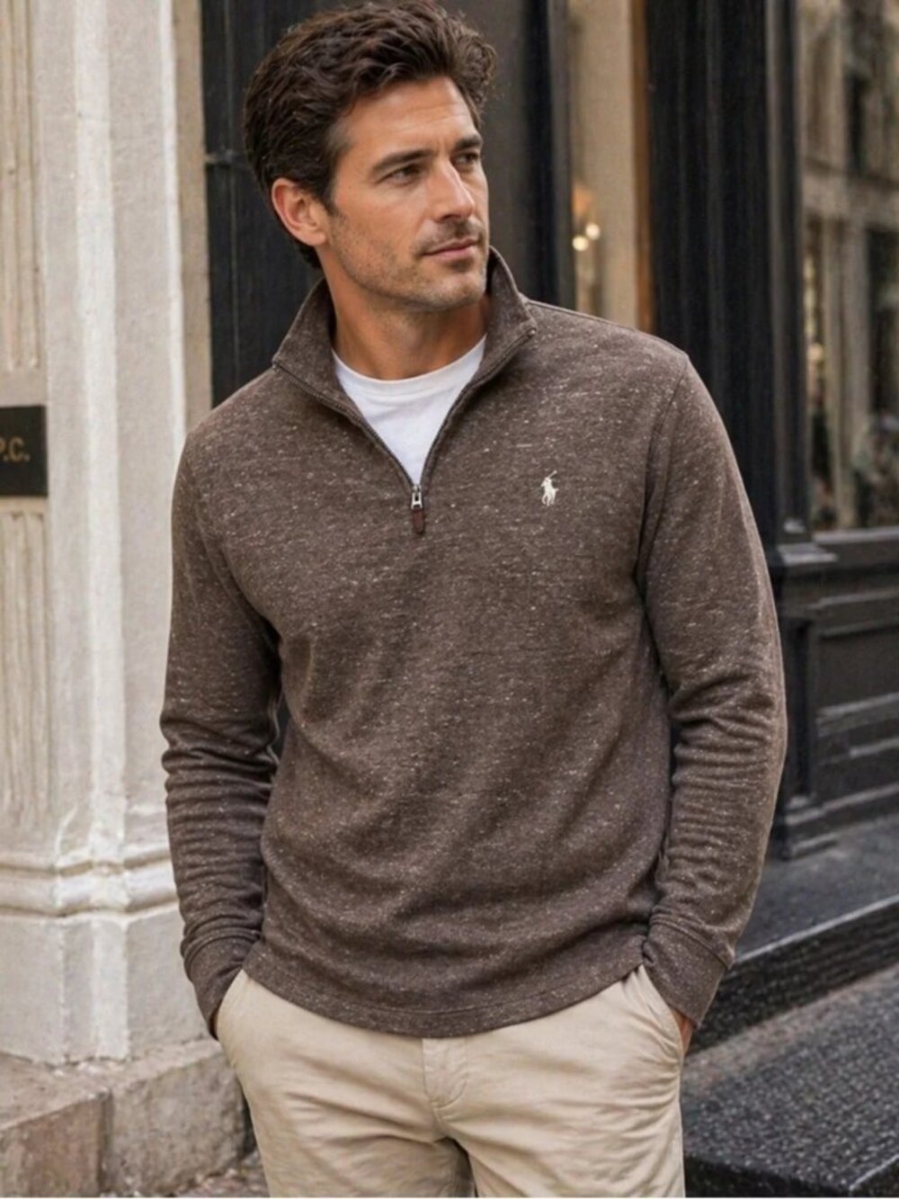POLO RALPH LAUREN mens SHIRT brown ESTATE RIB thick PULLOVER SIZE XL